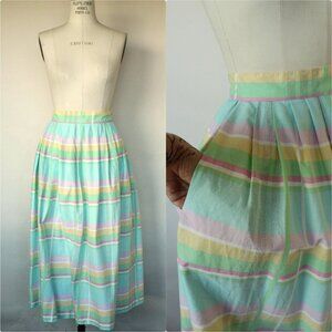 Vintage 1980s Skirt With Pockets, Pastel Windowpane Check A Line